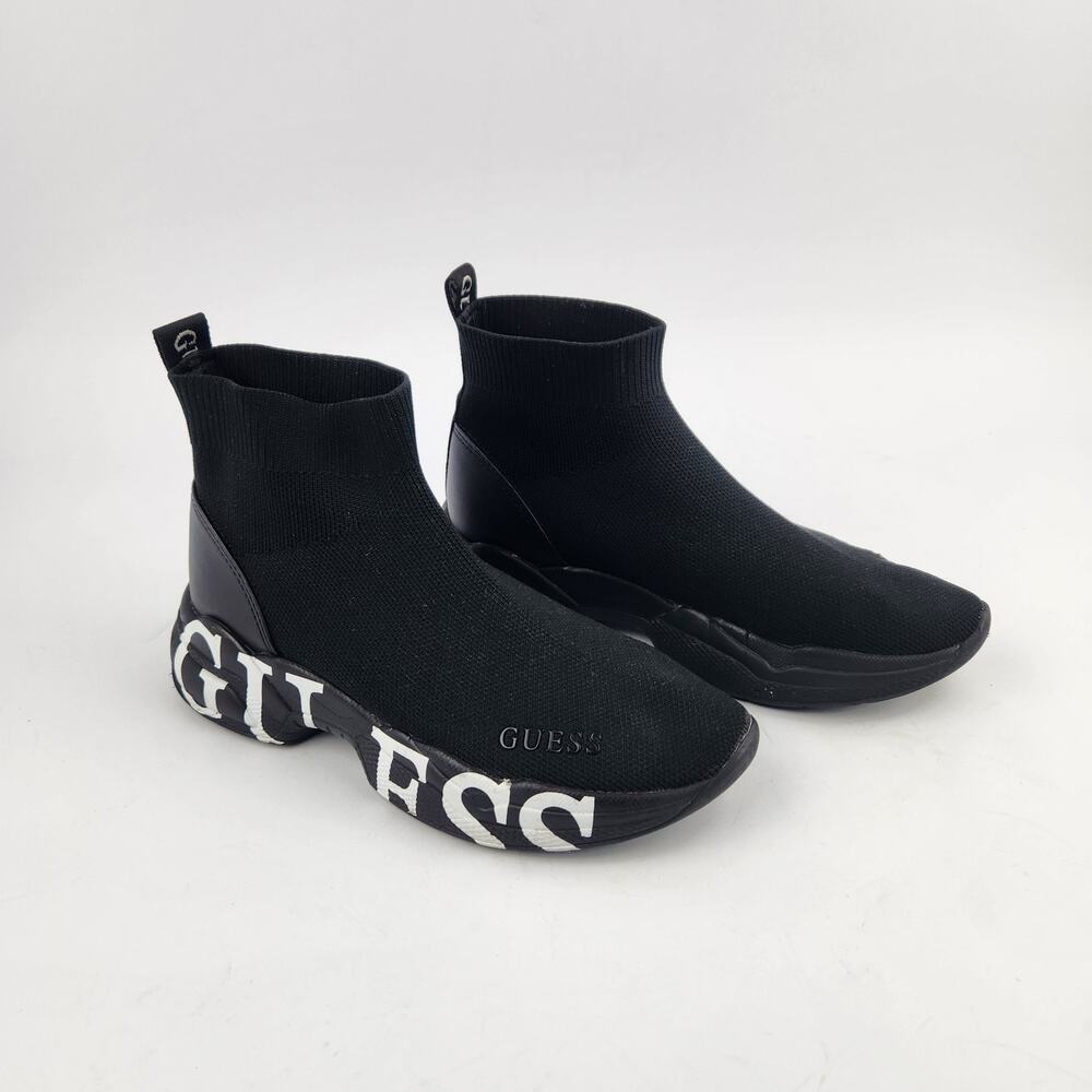 GUESS Black Sock Sneakers Size 5.5 High Top Knit Logo Athletic Running Shoes